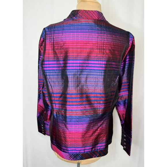 Coldwater Creek Womens Striped Silk Blend Jacket L Red Purple Blue Long Sleeve - Picture 8 of 10